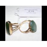 A 9ct gold ring set with green stone, together wit