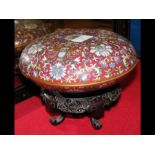 An old Chinese circular pot and cover - having dec