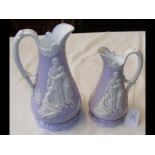 Two Victorian Naomi baluster Parian ware jugs