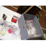 A box of assorted costume jewellery, including buc