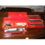 Boxed Hornby coaches, loco and tender, etc.