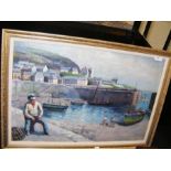 An oil on board of Cornish coastal village, signed