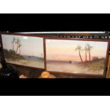 A pair of signed paintings - desert camel scenes -