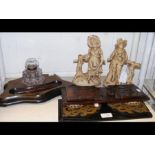 Two Victorian book troughs, a Victorian ink stand,