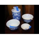 Three items of Chinese blue and white porcelain wi