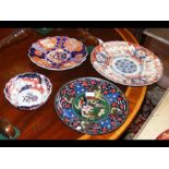 An Imari charger, cloisonne plate, etc.