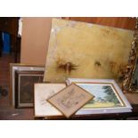 A Turner style oil painting for restoration, toget