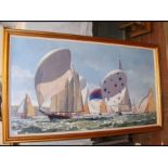 ROWENA WRIGHT RMSA - oil on canvas of ships racing