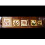 Six various framed collectable Victorian tiles