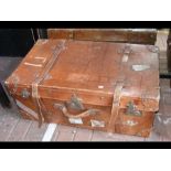 An old leather travelling trunk