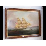 A 19th century oil on canvas of two masted naval s