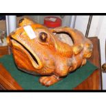 An old Majolica 'Grotesque Toad' spoon warmer - 32