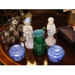 A pair of Ringtons blue and white tea caddies, a p