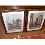 R BILLIOT - a pair of watercolours of Rouen - 54cm