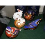 Five boxed Royal Crown Derby animal paperweights i