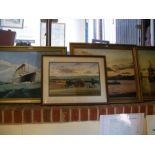 E G BURROWS - two maritime oil paintings, together