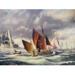 PETER LEATH - large oil on canvas of yachts racing