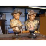 A pair of Continental terracotta style busts - 28c