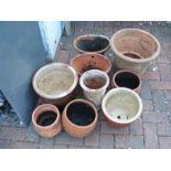 Nine assorted garden pots
