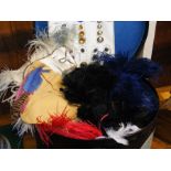 An old hat box containing feather boas, buttons et