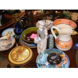 Various ceramics, including jug and bowl and gurgl