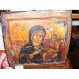 An antique Russian icon depicting Mary and Christ