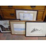 A selection of paintings and prints including one