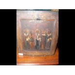 An antique Russian icon depicting eight figures -