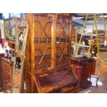 A mahogany bureau bookcase with fitted interior an