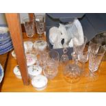 A selection of cut glassware together with Wedgwoo
