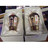 Two boxed Royal Crown Derby vases - 18cms high