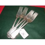 Six silver dining forks, London 1845