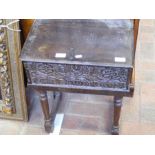 A carved oak Bible box on stand, stand of later da