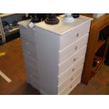 Two white wood grain effect chests of drawers