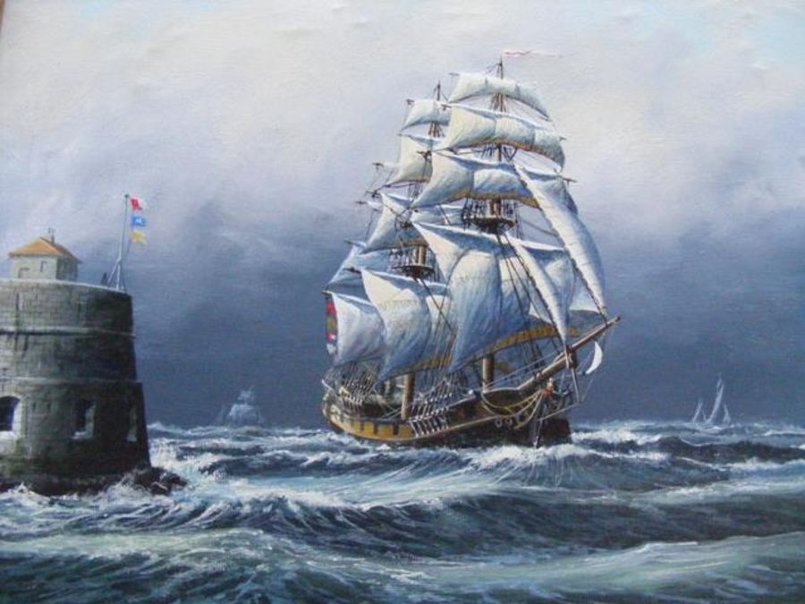 PETER LEATH - oil on canvas of 'HMS Saracen' - 3