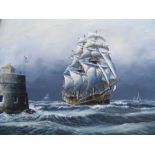 PETER LEATH - oil on canvas of 'HMS Saracen' - 3