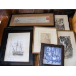 A framed Victorian tile, together with various pic