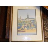 MARTIN SWAN - watercolour - view of Ryde from the beach - framed