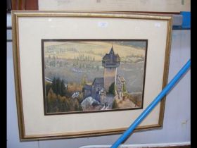 AINSLIE BECKETT - watercolour of Valkenberg Castle