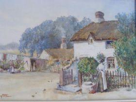 J W CLAYTON - watercolour of cottage scene