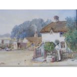 J W CLAYTON - watercolour of cottage scene