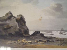 A watercolour of rocky coastal scene