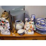 Staffordshire flatback, blue and white plates, Ori