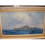 G DEAKINS - oil painting of battleship - 35cm x 6