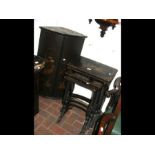 An antique Japanned corner cupboard, together with