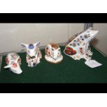 Three Royal Crown Derby pig paperweights, together