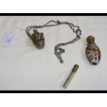 A spatter glass scent bottle, a pendant with semi