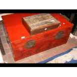 An Oriental red lacquered box - 82cm x 55cm