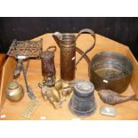 Assorted metal ware, including trivet, cast fish,