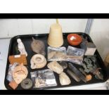Assorted antiquarian items including oil lamps